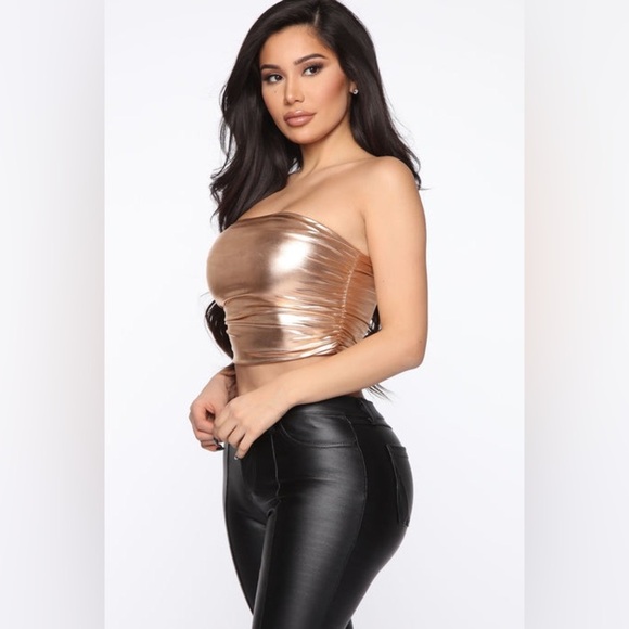 Fashion Nova Gold Strapless Ruched Tube Top Size S - Picture 1 of 7